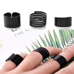 3Pcs Set Women Punk Black Rings